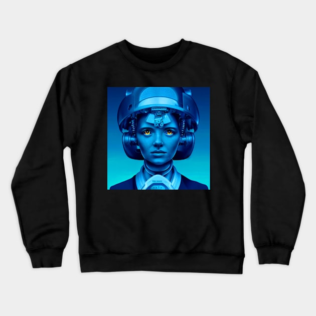 Android girl with a helmet device Crewneck Sweatshirt by Pikantz